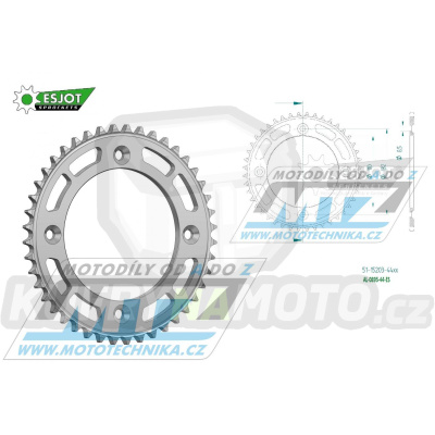 Rozeta řetězová (převodník) Dural 0895-44zubů ESJOT 51-15203-44 - barva stříbrná - KTM 85SX / 03-24 + 105SX+XC85+XC105 + Husqvarna TC85 / 14-24 + Gas-Gas MC85