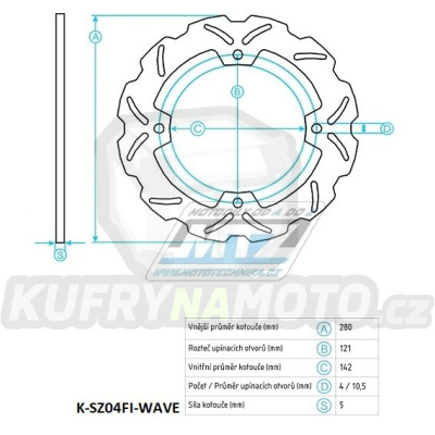 Kotouč brzdový (280/121/4D) - Suzuki DR650S+DR650RS+DR650RSU / 90-91 + DR750 Big / 88-89 + DR800 Big / 90