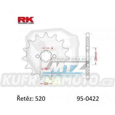 Kolečko řetězové (pastorek) 0422-11zubů RK - Cagiva 125 Enduro + 125WMX + Kawasaki KX125 + KDX175 + Suzuki DS185 + TC125 + TSR125 + TF185 + TS185 + GT200EX + SB200 + Yamaha YZ100 + YZ125 + BW350 + IT175