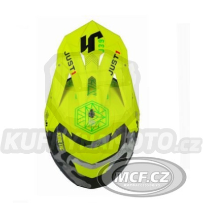 Kšilt JUST1 J39 KINETIC matný camo/červeno/limetkovo/fluo žlutý