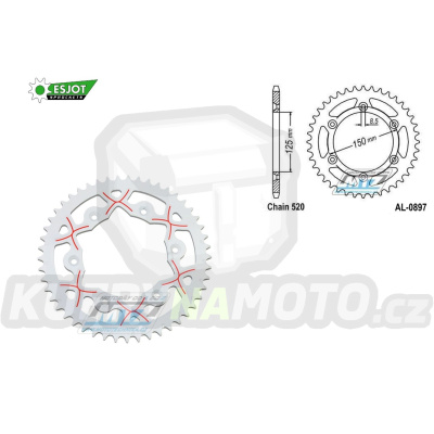 Rozeta řetězová (převodník) Dural 0897-52zubů ESJOT 53-32065-52WO bílá - KTM 125SX+250SXF+ 360EXC+400EXCF+300XC+450XCF+440MX+790 Adventure+620 EGS+690 Duke+125LC2+ 350LC4+525SMR+690SMC + Husaberg TE250+FC350+FE450+FS450+FX450 + Husqvarna FC250 +FE501