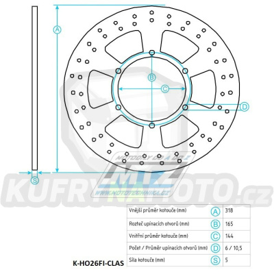 Kotouč brzdový (318/144/6D) - Honda VF250 Twin Magna / 97+NT650 Hawk / 88-90 + NTV650 Revere / 89-98+VF750C Magna / 94-03 + VT750 Shadow / 94-07+ST1100 / 96-01+VT1100 Shadow / 92-98