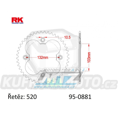 Rozeta ocelová (převodník) 0881-38zubů RK - KTM ATV 450XC / 08-12 + 450SX ATV / 09-12 + 505SX ATV / 09-13 + 525XC ATV / 08-13