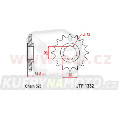 řetězové kolečko pro sekundární řetězy typu 525, JT (16 zubů)