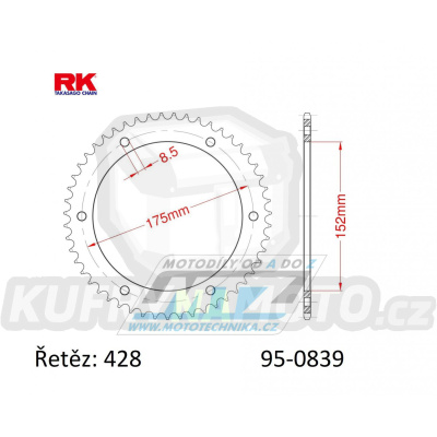 Rozeta ocelová (převodník) 0839-55zubů RK - Yamaha DT125RE + DT125R Everts + DT125X + DT200R + DTR125 + WR125R + WR125X