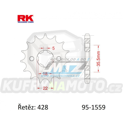 Kolečko řetězové (pastorek) 1559-14zubů RK - Yamaha TW125 + YS125 + TW200 + TW225