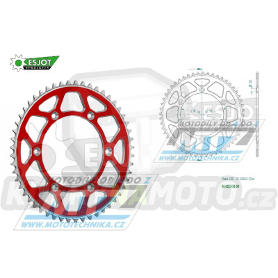 Rozeta řetězová (převodník) Dural 0822-52zubů ESJOT 51-32043-52SR - barva červená - Husqvarna CR+WR+TC+TE+WRE+TXC+SM+SMR + Suzuki DR350+DRZ400 + Cagiva WMX + Gas-Gas EC+ECF+XC+Ranger + Beta RR + Sherco SE+SEF + Rieju MR+XC+Ranger