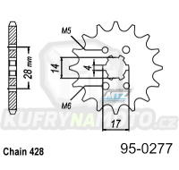 Kolečko řetězové (pastorek) 0277-14zubů MTZ - Honda TRX90 Fourtrax + TRX90X + CRF125F + Derbi 125GPR + 125 Mulhacen + 125 Senda + 125 Terra