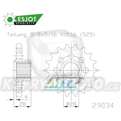 Kolečko řetězové (pastorek) 29034-18zubů ESJOT 50-29034-18S - Aprilia 850 Mana + 850 Mana GT + 850 Mana GT ABS / 08-14