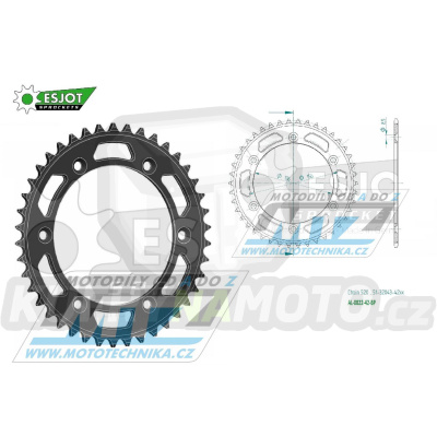 Rozeta řetězová (převodník) Dural 0822-42zubů ESJOT 51-32043-42BP - barva černá elox - Husqvarna CR+WR+TC+TE+WRE+TXC+SM+SMR + Suzuki DR350+DRZ400 + Cagiva WMX + Gas-Gas EC+ECF+XC+Ranger + Beta RR + Sherco SE+SEF + Rieju MR+XC+Ranger