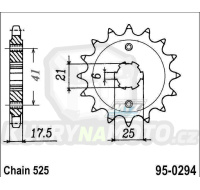 Kolečko řetězové (pastorek) 0294-15zubů MTZ - Honda B400H3 + XBR500SJ + CBR400R + VFR400Z + VFR400R + GB500 + GB500TT + XBR500S