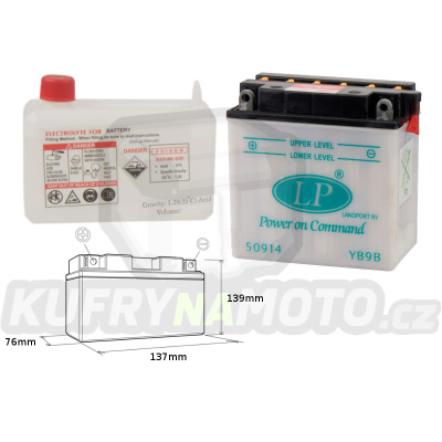 LANDPORT baterie YB9-B 12V 9AH 137X76X140 (12N9-4B-1) (s elektrolytem)