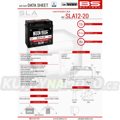 BS baterie moto SLA12-20 (FA) (SLA12-18) 12V 20AH 182X77X168 bezúdržbový - naplněný (150A) (4)