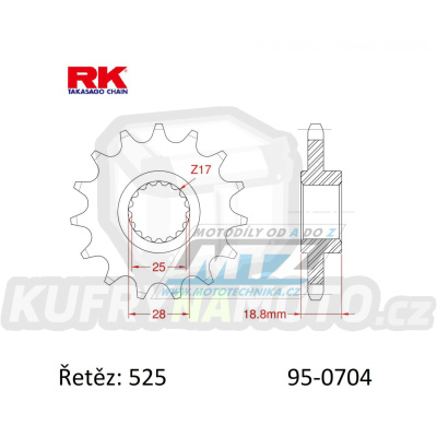 Kolečko řetězové (pastorek) 0704-17zubů RK - Aprilia 1000 + 1100 + BMW F650GS+ F700GS + F800GS + F850GS + F900R + Husqvarna 900