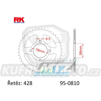 Rozeta ocelová (převodník) 0810-48zubů RK - Suzuki B120 + GN125 + GS125 + GT125 + RG80 + TU125 XT + Kawasaki KC100 + KH125A + HMZ GS125 + 125 V2 Chopper + Hyosung 125 Cruise II + GA125 Cruise II + 125 Cruise I + GV125 C Aquila + Jincheng 125 Abila