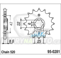 Kolečko řetězové (pastorek) 0281-15zubů MTZ - Honda XR250R+XR500R+XR600R + XR500S + XL400R+XL500R+XL600R + XL250R+XL400S+XL500S + XL600LM+XL600RM + CB250R+CL250+MVX250