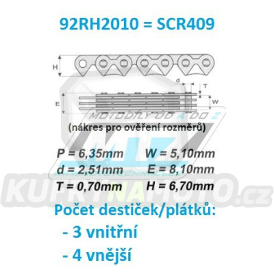 Řetěz rozvodový 92RH2010 = SCR409 (metráž řetězu v roli - možnost jakéhokoliv počtu článků)