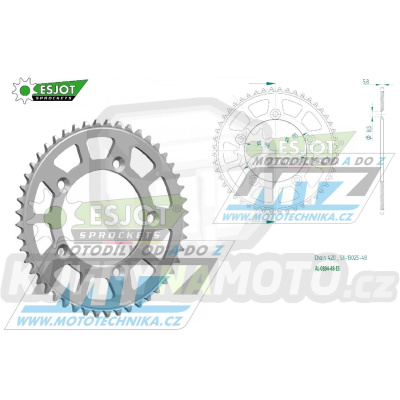 Rozeta řetězová (převodník) Dural 0894-48zubů ESJOT 51-13025-48 - barva stříbrná - KTM 65SX / 02-24 + 60SX / 97-01 + Husqvarna TC65 / 17-24 + Gas-Gas MC65