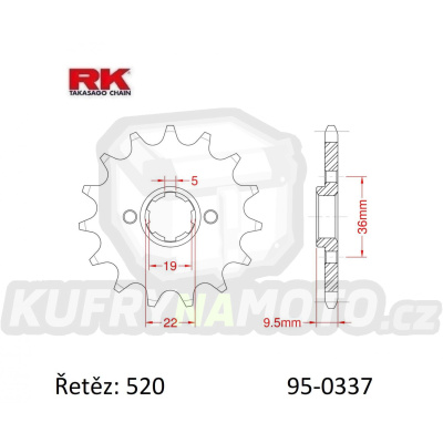 Kolečko řetězové (pastorek) 0337-14zubů RK - Honda ATC250R + TRX250R + CR250R + CR450RB + CR480R + CR500R