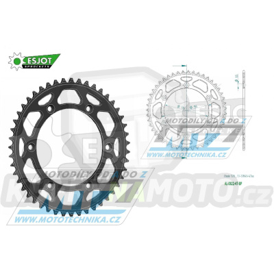 Rozeta řetězová (převodník) Dural 0822-47zubů ESJOT 51-32043-47BP - barva černá elox - Husqvarna CR+WR+TC+TE+WRE+TXC+SM+SMR + Suzuki DR350+DRZ400 + Cagiva WMX + Gas-Gas EC+ECF+XC+Ranger + Beta RR + Sherco SE+SEF + Rieju MR+XC+Ranger
