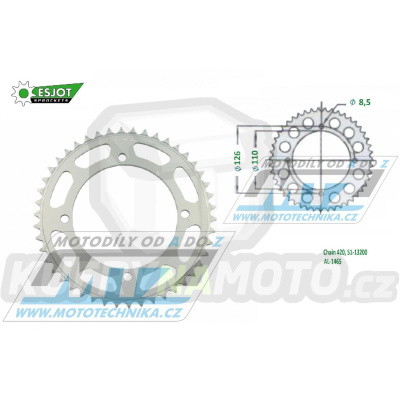 Rozeta řetězová (převodník) Dural 1465-46zubů ESJOT 51-13200-46 - barva stříbrná - Kawasaki KX65 / 00-20 + Suzuki RM65 / 03-05