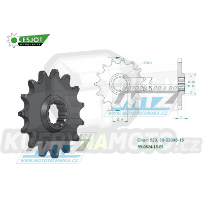 Kolečko řetězové (pastorek) 0824-15zubů ESJOT 50-32048-15 - Husqvarna TE250+TE310+TE410+TE450+TE510+TE570+TE610 + TE410E+TE610E + TC250+TC450+TC510+TC570+TC610 + SMR450+SMR510+SMR530+SMR570+SMR630 + SM610+SM630