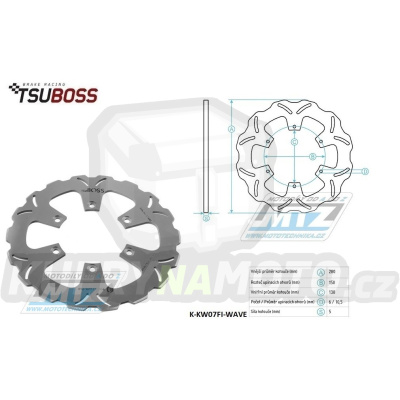 Kotouč brzdový (280/130/6D) - Kawasaki Eliminator 400 / 88-89+ER5 / 96-06+GPZ500S / 87-88+Eliminator 600 / 86-94+Z750Turbo / 84-86+Eliminator 900 / 85-87+GPZ900R / 84-89+Eliminator 1000 / 86-90+GPX1000R / 86-89+GTR1000 / 94-06