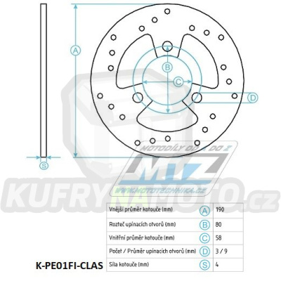 Kotouč brzdový (190/58/3D) - Benelli 491+K2+Velvet+Beta Quadra+Malaguti Crosser+F12+F15 + Motron + Peugeot Buxy+Elyseo+Speeddake+Squab+SV+TKR+Trekker+Vivacity