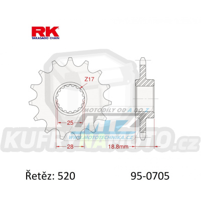 Kolečko řetězové (pastorek) 0705-15zubů RK - Aprilia 1000RSVR + 1000RSV4 Factory + 1000SL Falco + 1000RSV Mille