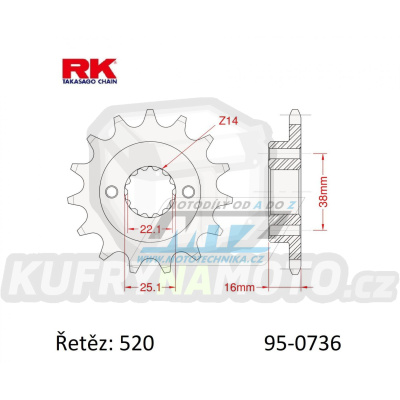 Kolečko řetězové (pastorek) 0736-15zubů RK - Ducati 400 Scrambler + 600 Monster+620 Multistrada+695 Monster+696 Monster+748+750 Monster + 797 Monster+800 Monster+800 Scrambler+800SS+851 Strada+888 Strada+900 Monster