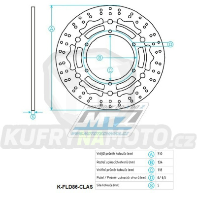 Kotouč brzdový plovovoucí nerezový (310/118/6D) kulatý desing - Suzuki DRZ400SM / 05-20