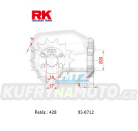 Kolečko řetězové (pastorek) 0712-13zubů RK - Aprilia 125 RS4 + 125SX+125RX+125Tuono + Derbi 125 DRD + Malaguti 125 RST+125 Monte Pro + Mondial 125 HPS+125i Enduro SMX CBS