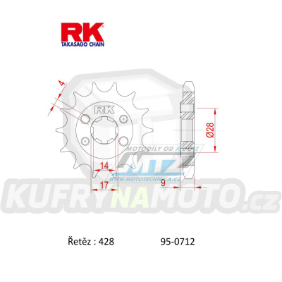 Kolečko řetězové (pastorek) 0712-13zubů RK - Aprilia 125 RS4 + 125SX+125RX+125Tuono + Derbi 125 DRD + Malaguti 125 RST+125 Monte Pro + Mondial 125 HPS+125i Enduro SMX CBS