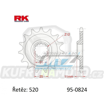 Kolečko řetězové (pastorek) 0824-12zubů RK - Husqvarna TE250+TE310+TE410+TE450+TE510+TE570+TE610 + TE410E+TE610E + TC250+TC450+TC510+TC570+TC610 + SMR450+SMR510+SMR530+SMR570+SMR630 + SM610+SM630