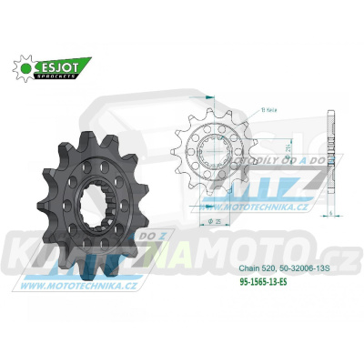 Kolečko řetězové (pastorek) 1565-13zubů ESJOT 50-32006-13S - Kawasaki KXF450+KX450 / 06-25 + KX450X + KLX450R