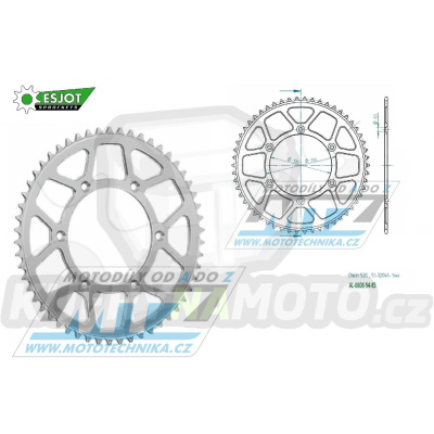 Rozeta řetězová (převodník) Dural 0808-54zubů ESJOT 51-32041-54 - barva stříbrná - Suzuki RM125 / 80-11+RM250 / 82-12+RMX250 / 89-00+RMZ250 / 07-20+RMZ450 / 05-20+RMX450Z / 10-19+DRZ250 / 01-07+DR350 / 96-99+DRZ400S / 00-20+DRZ400E / 00-07 + Kawasaki