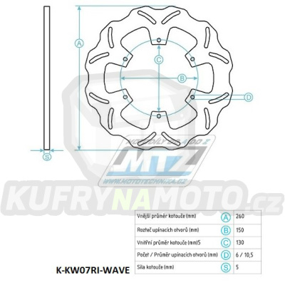 Kotouč brzdový (260/130/6D) - Kawasaki EL250 Eliminator /  87-96+EL250F / 96-03+ZX400 / 85-87+GPZ400 Uni trak / 85 +GPZ750 / 83-85+GPZ1000 / 86-89