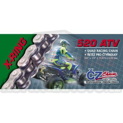 řetěz 520ATV, ČZ - ČR (barva černá, 92 článků vč. rozpojovací spojky CLIP)