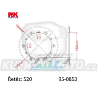 Rozeta ocelová (převodník) 0853-48zubů RK - Yamaha YZ100+YZ125+YZ250+YZ465+YZ490 +DT200R+DT250MX+DT400MX+IT175+IT200+IT250+IT400+IT465+IT490+TT350 +WR250+WR500+ Kreidler 170 Mustang Utility