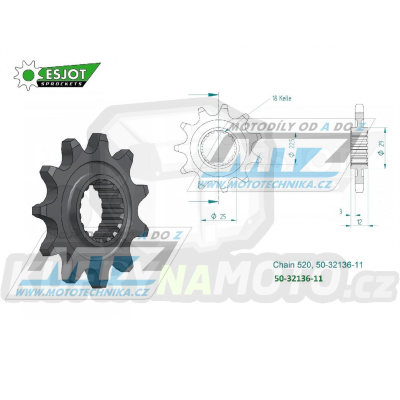 Kolečko řetězové (pastorek) 32136-11zubů ESJOT 50-32136-11 - Gas-Gas Trial TXT Pro+TXT Contact+TXT GP+TXT Racing+TXT Raga+ TXTFactory / 02-22 + TXT125+200+249+250+280+300+321 + 50TXT Rookie + Vertigo Combat + TRS One / 16-18 + Polaris 330 Trail Blaze