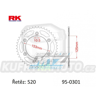 Rozeta ocelová (převodník) 0301-52zubů RK - Honda CRF250L / 13-20 + CRF250 Rally + CRF300L + CRF300 Rally+CRF250M + XR250R+XR650L + XR600R / 91-00 + CRM250+CRM250R