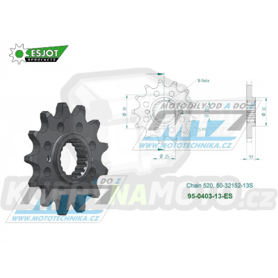 Kolečko řetězové (pastorek) 0403-13zubů ESJOT 50-32152-13S - BMW G450X + BMW G450X Street Legal + Husqvarna 449SMR + 449TC + 449TE + 511SMR + 511TE