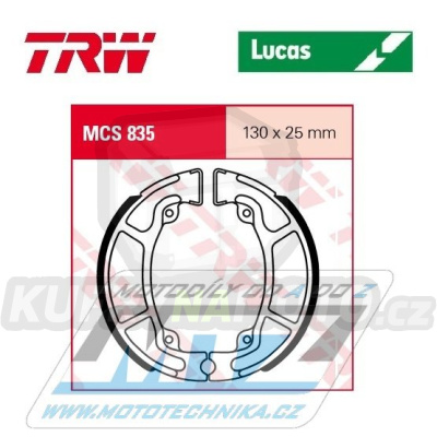 Brzdové obložení (brzdové pakny) TRW Lucas MCS835 - Honda NSC50 Vision + SCV100 Lead + CT110X + NSC110MPD Vision + SCV110 Lead + CBF125 + CG125 + NES @125 + PCX125 + PCX125EX2 + PS125i. + SES125 Dylan + SH125 + SH125i. + NES @150 + PCX150 + PCX150EX2