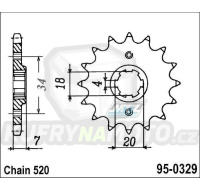 Kolečko řetězové (pastorek) 0329-14zubů MTZ - Honda TLM200R + TLR200D + TLM220R + CA125S Rebel + MBX125FE + MBX125 + MTX125R + NS125F + NS125R + NSR125F