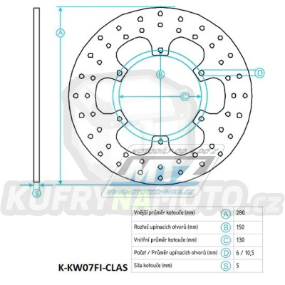 Kotouč brzdový nerezový (280/130/6D) - Kawasaki Eliminator 400 / 88-89+ER5 / 96-06+GPZ500S / 87-88+Eliminator 600 / 86-94+Z750Turbo / 84-86+Eliminator 900 / 85-87+GPZ900R / 84-89+Eliminator 1000 / 86-90+GPX1000R / 86-89+GTR1000 / 94-06