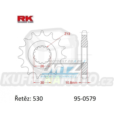 Kolečko řetězové (pastorek) 0579-15zubů RK - Yamaha FJ1100+FJ1200 + FZS1000 Fazer+FZ1N+FZ1 Fazer + MT-01+XJR1200+XJR1300 + YZF-R1 + RD500+RZ500+RZV500R