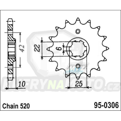 Kolečko řetězové (pastorek) 0306-15zubů MTZ - Honda NX650 Dominator / 88 + XL400RC / 82