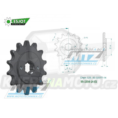 Kolečko řetězové (pastorek) 1554-14zubů ESJOT 50-32077-14 - Yamaha YFS200 Blaster + TTR230 + DT200L + Hyosung GT250R Sport + GT250 Comet + GT250R Comet + GV250 Aquila