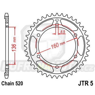 Řetězová rozeta APRILIA 650 ie (01-04);650 Factory (07-10);650 Garda (98-00);650 ie Garda (01-04);650 Tundra (07-08)  45 zubů, řetěz 520 - akce