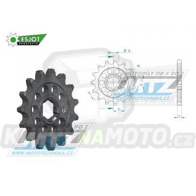 Kolečko řetězové (pastorek) 0546-16zubů ESJOT 50-13007-16S - Kawasaki KX60+KX65+KX80+KX85+KX100 + Suzuki RM60+RM65 + Yamaha TTR50+TTR90+TTR110 + DT50+DT80+DT100 + YZ60+PW80 + RD80+BW80+LB80 + YB100+MX100+RT100